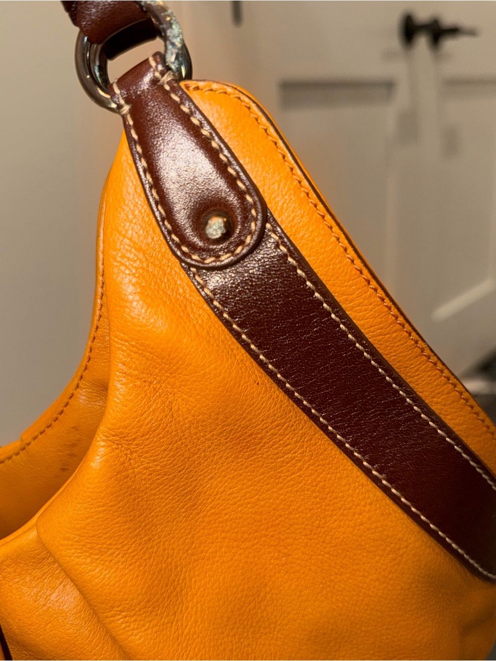 Salvatore Ferragamo Tan Leather Hobo Bag with Dark Brown Trim - Picture 5 of 14